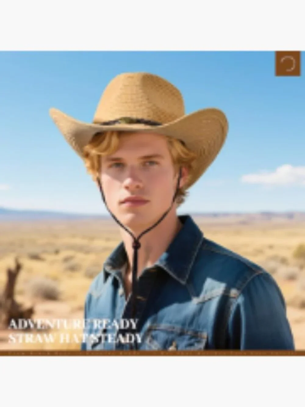 Straw Cowboy Hat with Wide Brim and Adjustable Chin Strap - Picture 7 of 7
